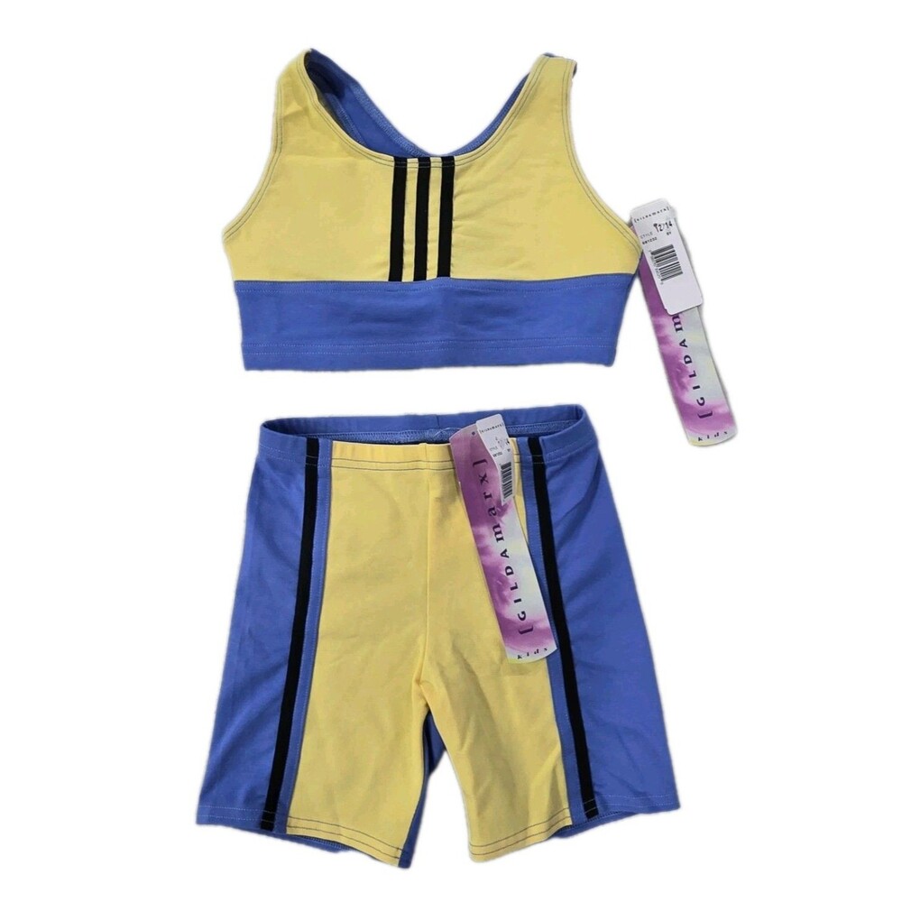 Gilda Marx Kids Cotton Blend Dance Shorts Racer Sport Bra Set Yellow Size 12/14